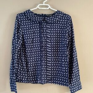 NEW- NWT- Navy Deer Print Peter Pan Collar long sleeves  Blouse